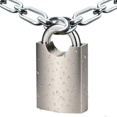 Imagem de Cadeado resistente de aço inoxidável feito à mão com 4 chaves, à prova de intempéries e à prova de ferrugem, trava blindada resistente de alta segurança para contêiner, cerca, portão, jardim, garagens