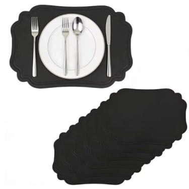 Imagem de Conjunto de 6 jogos americanos de couro sintético preto, impermeável, para mesa de jantar, tapetes de mesa de cozinha ecológicos, resistentes ao calor, antiderrapantes, laváveis, protetores de mesa
