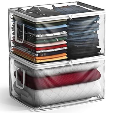 Imagem de Sorbus Bolsa de armazenamento transparente – Sacos plásticos grandes dobráveis com zíper e alças de transporte, ótimos para roupas, cobertores, armários, quartos e muito mais