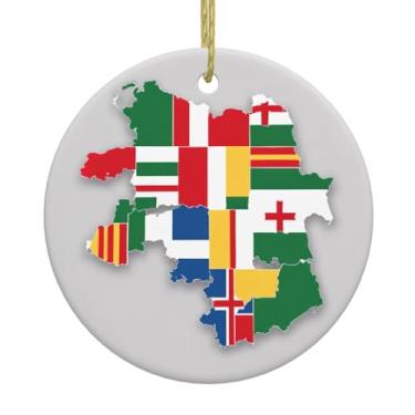 Imagem de Bandeira da Renânia do Norte-Vestfália Mapa 02 Impressão de Natal Cerâmica Pendurada Redonda, Pingentes de Porcelana, Decoração Criativa de Natal