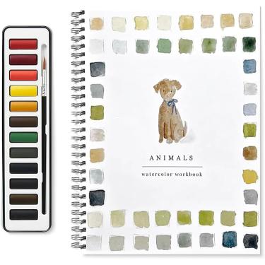 Imagem de Apostilas De Aquarela, Conjunto De Tinta Aquarela De 12 Cores Com Pincel, Apostilas De Aquarela Para Pássaros Para Iniciantes, E