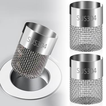 Imagem de 2 peças de filtro de pia de banheiro, coletor de cabelo, cesta de filtro de aço inoxidável 304, coletor de cabelo, filtro de ralo, filtro de substituição, ralo antientupimento, cesta coletora de