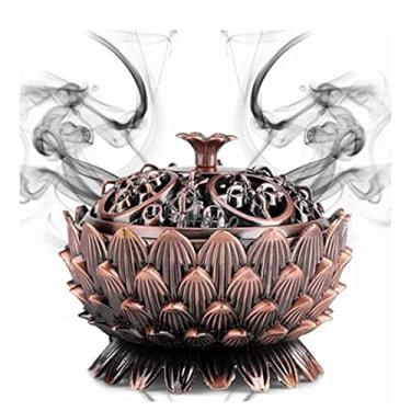 Imagem de Queimador de incenso, suporte de incenso cone de liga de zinco com fragrância calmante para decoração de casa meditação, escritório, marrom, 7 x 6 cm