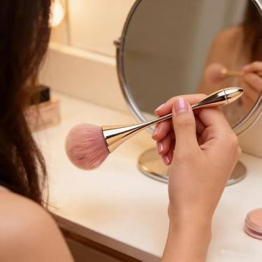 Imagem de Pincel de maquiagem em pó solto alça de cintura tamanho grande pacote único cerdas macias pincel para blush e pó de unhas para salão de beleza em casa, viagens, dourado