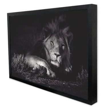 Imagem de Quadro Decorativo Leão Preto e Branco em Moldura Caixa - TaColado, 40 