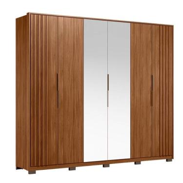 Imagem de Guarda Roupa Casal Ripado Atrice D66410kpe 6 Portas Nogueira Touch Com Espelho E Pés Demóbile – Demartêz