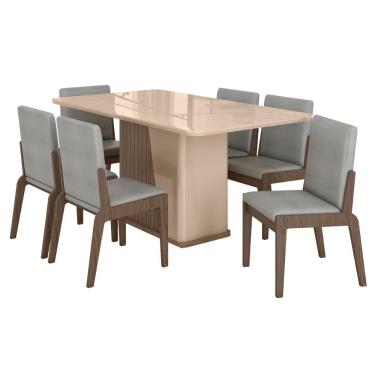 Imagem de Kit Mesa De Jantar Harmonia Com 6 Cadeiras Sinfonia Em Linho Carvalho-fendi-cinza
