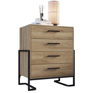 Imagem de Comoda 4 Gavetas P1061 67 Cm Oak Preto Pp Milani Store Oak Preto