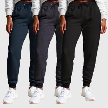 Imagem de Kit 3 Calças Moletom Femininas Lisas Benellys-Feminino