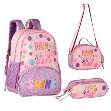 Imagem de Kit Mochila De Costas Linha Happy Com Lancheira Térmica De Ombro E Est