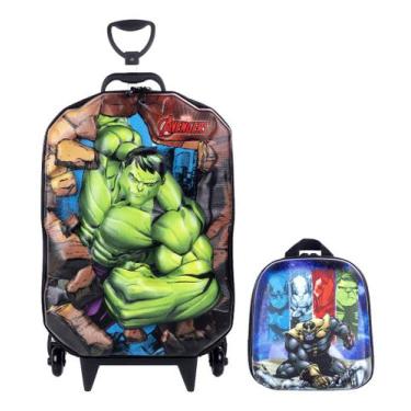 Imagem de Kit Mochila e Lancheira 3D Hulk Infantil Rígida Meninos - Diplomata, P