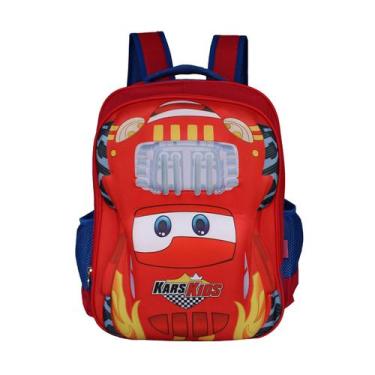 Imagem de Mochila Escolar Infantil Juvenil Tema Carros Kars Kids, Vermelho