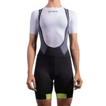 Imagem de Bretelle ciclismo feminino ERT Lady com zíper forro em gel Cor:Preto/A
