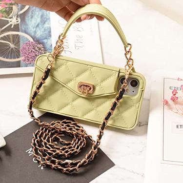 Imagem de Carteira para iPhone 13 12 11 Pro Max Mini 8 7 6 Plus XS Max Silicone Macio Slot para Cartão Bolsa Bolsa Capa de Telefone Com Corrente Longa, Verde, Para iPhone SE 2020