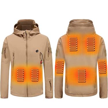 Imagem de scosao Jaqueta aquecida casaco de aquecimento elétrico inverno quente com capuz jaquetas de aquecimento à prova d'água respirável para mulheres e homens, marrom, GG