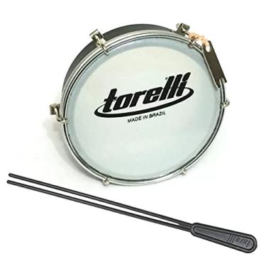 Imagem de Kit Tamborim Pele Leitosa Torelli TT 404 Preto Baqueta Dupla