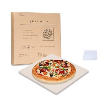 Imagem de Pedra de assar quadrada de pizza de 30,48 cm x 30,48 cm da Waykea | Pedra de grelha de pizza de cordierita premium para forno de grelha RV | Bake Homemade Golden Crispy Crust Pizza, Louças, Light Yellow, 12"x12"x0.4", 1