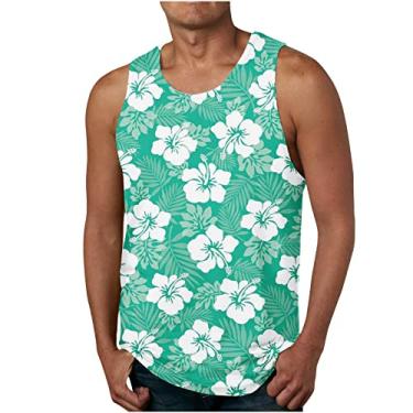 Imagem de Camiseta masculina havaiana regata tropical simples colete masculino gola redonda trilha academia praia verão outono colete 2024, W-286 verde-limão, G