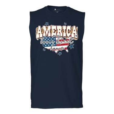 Imagem de Camiseta masculina America My Home Sweet Home Muscle 4th of July Stars and Stripes Pride American Dream Patriotic USA Flag, Azul marinho, G