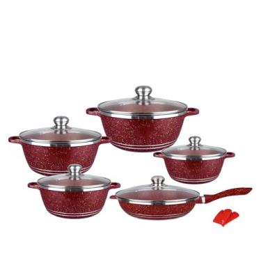 Imagem de Conjunto de panelas e frigideiras antiaderentes Pan Maifan Stone Frigideiras antiaderentes 12 peças Conjunto de panelas Conjunto de panelas para cozinhar, vinho tinto, um