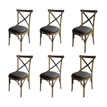 Imagem de Kit 6 Cadeira Xis em Madeira Maciça de Eucalipto Verniz Imbuia Factor Marrom/Preto