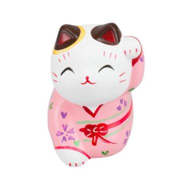 Imagem de Gato Da Sorte Branco Kimono Gesso 6.5Cm - Taimes