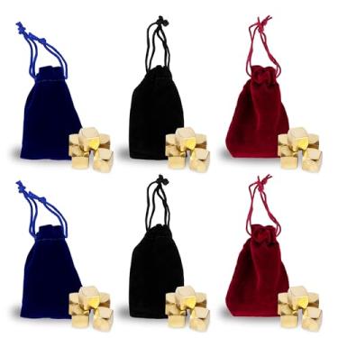 Imagem de Gamie Metal Kugelach Game - Set of 6 - Includes 5 Metal Cubes in Each Velvet Bag - Five Stones Game for Kids and Adults - Beautiful Gold-Colored Cubes - Classic Family Games for Ages 3 and Up