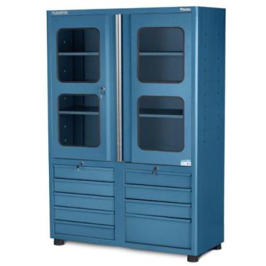 Imagem de Armário para ferramentas com 3 prateleiras 9 gavetas e portas de vidro