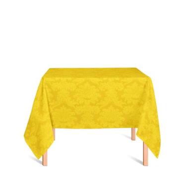 Imagem de Toalha de Mesa Quadrada em Tecido Jacquard Amarelo Ouro Medalhão Tradi