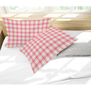 Imagem de Par de Fronhas Estampa Xadrez Rosa e Verde - Core Decore