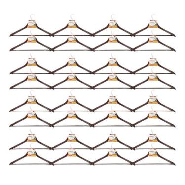 Imagem de Kit 96x Cabides Madeira Marrom Gancho De Roupas Com Cavas - Kadê