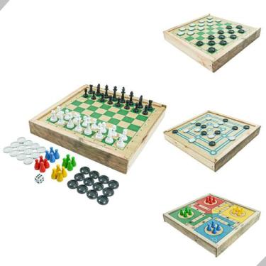 Imagem de Jogos de Tabuleiro 4 em 1 Dama Xadrez Ludo Trilha - Engetex