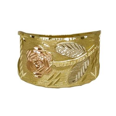Imagem de Anel Em Ouro 18k 750 Chapa Com Flor E Detalhes, 16
