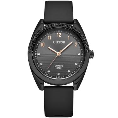 Imagem de GEDIYAR Relógio feminino de quartzo com strass, pulseira de silicone, impermeável, moderno, casual, esportivo, analógico, presente para mulheres, enfermeiras, enfermeiras, G722 preto, GEDIYAR