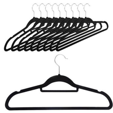 Imagem de Cabide de Veludo Adulto com gravateiro - Preto  - 42 cm - 100 pecas - 