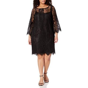 Imagem de RACHEL Rachel Roy Vestido feminino de renda com manga de sino, Preto, 40