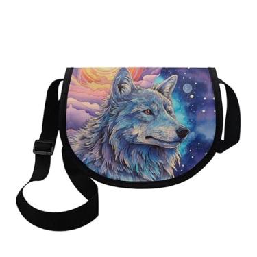 Imagem de Daulesho Bolsa feminina pequena Van Gogh noite estrelada moderna abstrata estética colorida casual bolsa semicircular, Galáxia lobo estrelado, [9" Small Crossbody Purse]