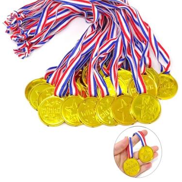 Imagem de BoAn 36 medalhas de prêmio de vencedor de plástico dourado, presente de aniversário para crianças, fita branca e azul para competições de jogos, esportes, torneios, competições e decorações de festa,