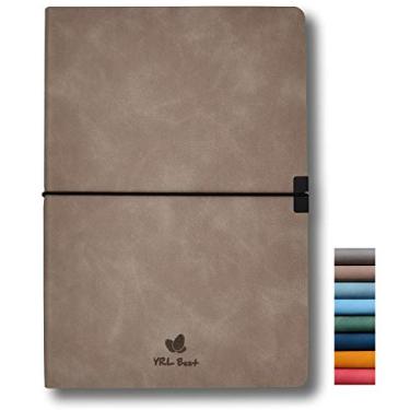 Imagem de YRL Best Diário de Caderno com capa macia, quadriculado pontilhado/pontilhado, A5, 14,7 x 21,1 cm, couro sintético premium, papel espesso cremoso, costurado com elástico, bolso interno, alça para caneta, fica plano, marrom claro