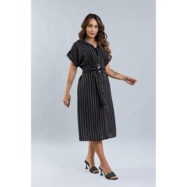 Imagem de Vestido Midi Com Botões e Listras Feminino Lemier Collection-Feminino