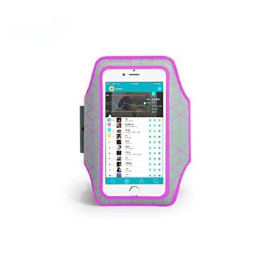 Imagem de HOKANG resistente à água, reflexo total, operação por toque, braçadeira de celular para iPhone X, XS, XR, Samsung Galaxy S9, S8, S7, S6, A8 com elástico duplo ajustável para corrida, caminhada, caminhada, Rose red, M:iPhoneX/Xs/XR/8+/7+/6+/6s+/S9/S8/S7/S6/A8/A8+