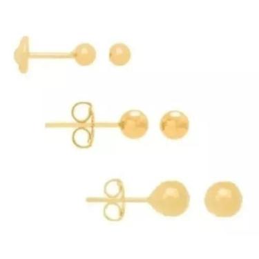 Imagem de Conjunto Kit 3 Brincos Rommanel Bolinha 520797 520246 520350, Dourado