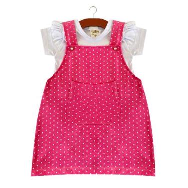 Imagem de Salopete Conjunto Jardineira Vestido Saia Malha 100% Algodão para Bebê