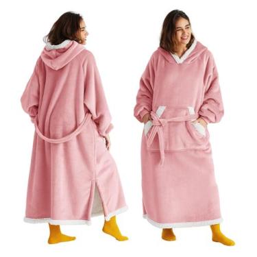 Imagem de Cobertor Vestível com Capuz Bedsure - Sherpa Longo Rosa