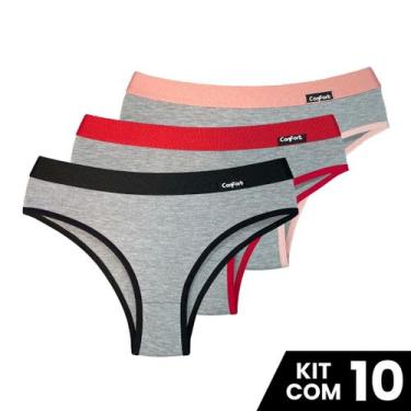 Imagem de Kit 10 Calcinhas Conforto Viscolycra Algodão Com Viés na Cintura Elast