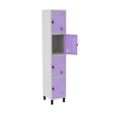 Imagem de Roupeiro De Aço Guarda-Volume Locker 4 Portas Montável Lilas