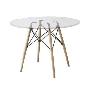Imagem de Mesa de Jantar Charles Eames Redonda Pés Madeira Tampo Vidro Eiffel Wo