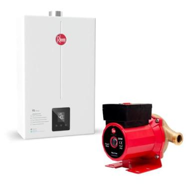 Imagem de Kit Aquecedor 15 Litros GLP Bivolt + Bomba 350W 127V Rheem