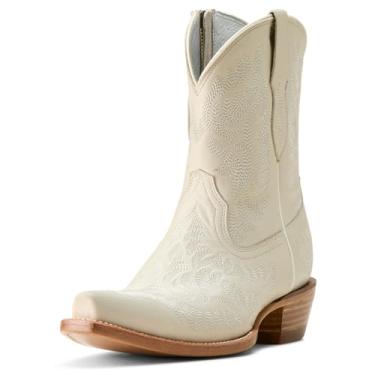 Imagem de ARIAT Botas femininas Cate bordadas bico curto com zíper salto baixo 2,5-5 cm - Branca, Quartzo branco, 34