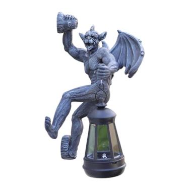 Imagem de Bothyi Estátua do jardim de escultura de gárgula com lâmpada de parede de parede solar ornamento de iluminação decorativa à prova d'água para o presente da, Preto